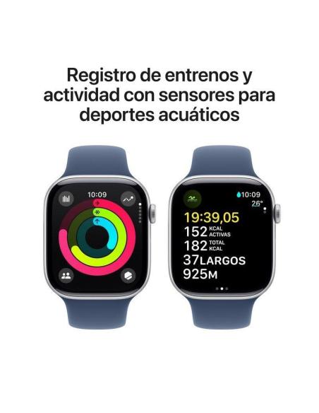 Apple Watch Series 10 GPS 46mm Caja Aluminio Plata con Correa Deportiva Azul Denim M/L
