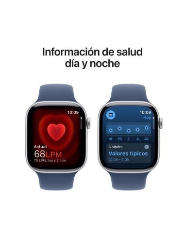 Apple Watch Series 10 GPS 46mm Caja Aluminio Plata con Correa Deportiva Azul Denim M/L