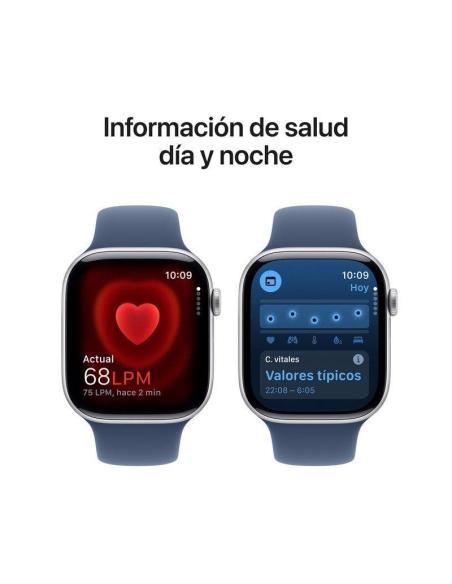 Apple Watch Series 10 GPS 46mm Caja Aluminio Plata con Correa Deportiva Azul Denim M/L