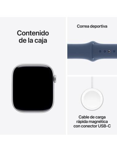 Apple Watch Series 10 GPS 46mm Caja Aluminio Plata con Correa Deportiva Azul Denim M/L