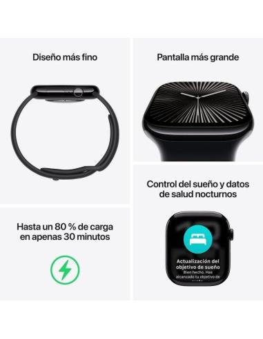 Apple Watch Series 10 GPS 46mm Caja Aluminio Negro Azabache con Correa Deportiva Negra M/L