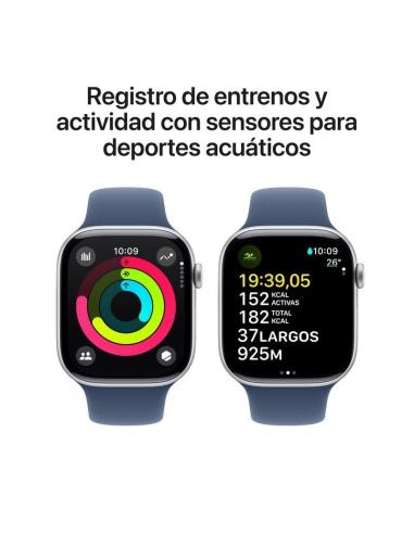Apple Watch Series 10 GPS 42mm Caja Aluminio Plata con Correa Deportiva Azul Denim S/M