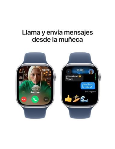 Apple Watch Series 10 GPS 42mm Caja Aluminio Plata con Correa Deportiva Azul Denim S/M