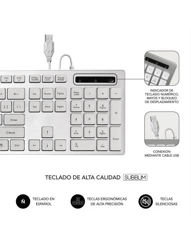 Subblim SUBKBC-0EKE20 Teclado Ergonómico Blanco/Plata
