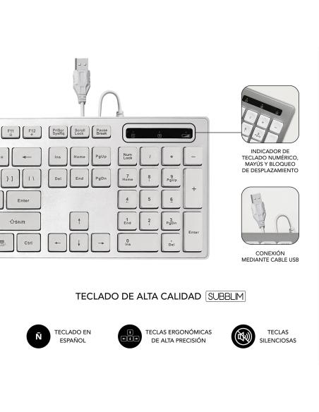 Subblim SUBKBC-0EKE20 Teclado Ergonómico Blanco/Plata