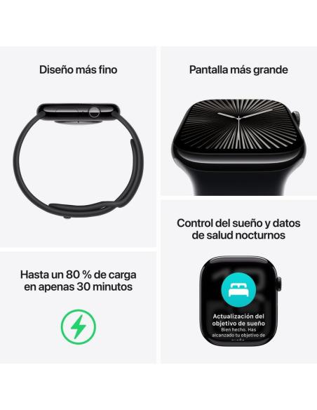 Apple Watch Series 10 GPS 46mm Caja Aluminio Negro Azabache con Correa Deportiva Negra S/M