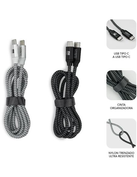 Subblim SUB-CAB-4CC001 Pack2 Cable USB-C  1M Negro/Plata