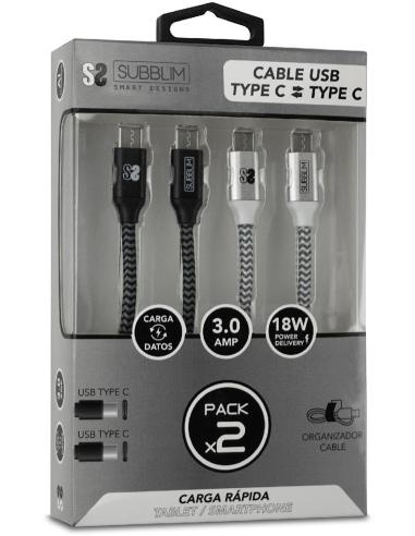 Subblim SUB-CAB-4CC001 Pack2 Cable USB-C  1M Negro/Plata