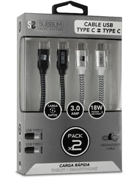 Subblim SUB-CAB-4CC001 Pack2 Cable USB-C  1M Negro/Plata