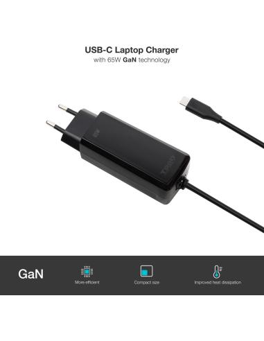 TooQ TQLC-USBCGAN65PD-C Cargador para Portátil 65W USB-C Negro