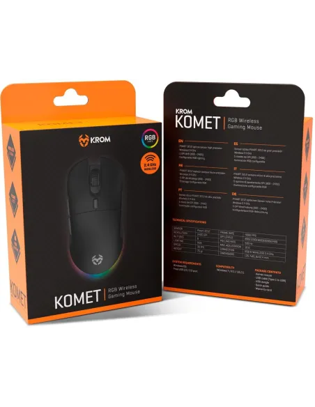 Krom NXKROMKOMET Komet Ratón Gaming Inalámbrico RGB Negro 2400 DPI