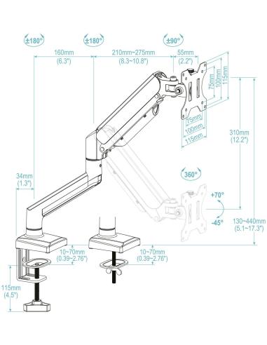 TooQ DB1334TNR-B Soporte de Mesa para Monitor/TV de 13-34" Máx. 10KG Negro