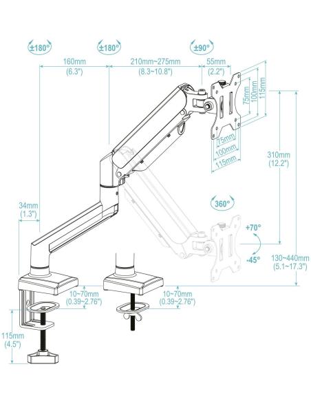 TooQ DB1334TNR-B Soporte de Mesa para Monitor/TV de 13-34" Máx. 10KG Negro