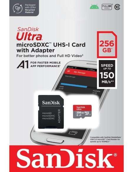 SanDisk Ultra microSDXC 256GB UHS-I A1 Clase 10 con Adaptador
