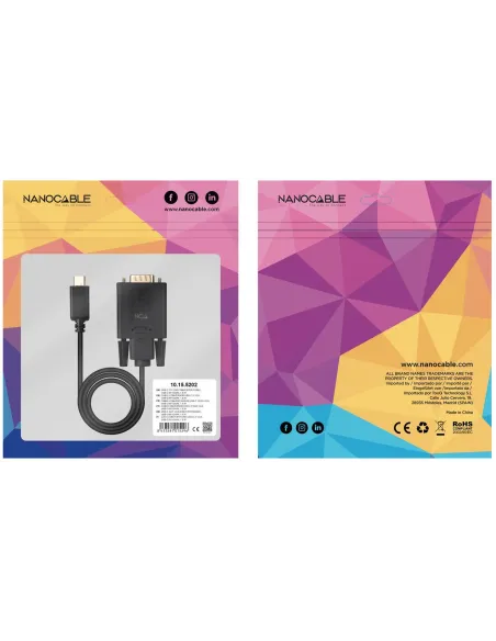 Nanocable 10.15.5202 Adaptador VGA a USB-C 1.8M Negro