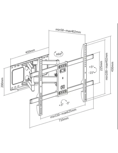Equip 650335 Soporte de Pared para Monitor/TV de 37-80" Máx. 60KG Negro