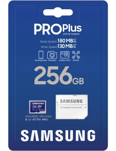 Samsung PRO Plus MicroSDXC 256GB UHS-I U3 A2 V30 Clase 10 con Adaptador SD
