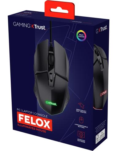 Trust GXT 109 Felox Ratón Gaming Iluminado USB 6400 DPI Negro