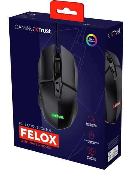 Trust GXT 109 Felox Ratón Gaming Iluminado USB 6400 DPI Negro