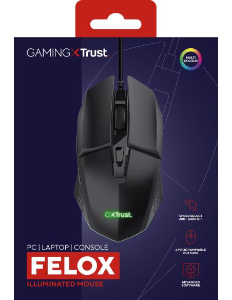 Trust GXT 109 Felox Ratón Gaming Iluminado USB 6400 DPI Negro