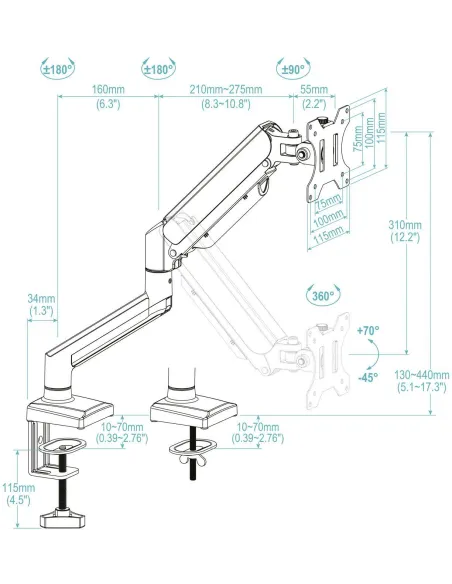 TooQ DB1334TNR-B Soporte de Mesa para Monitor/TV de 13-34" Máx. 10KG Negro