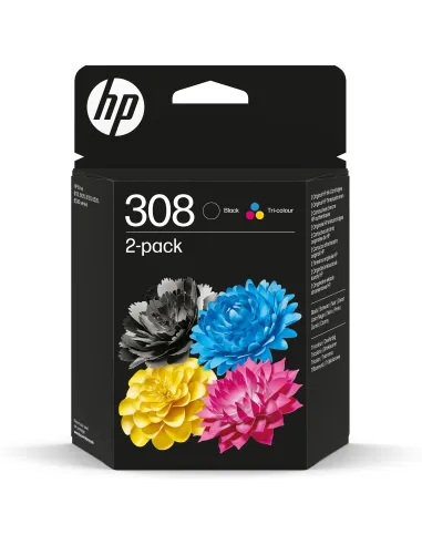 HP 6L6S6UE Paquete de 2 Cartuchos de Tinta Original 308 Negra/Tricolor