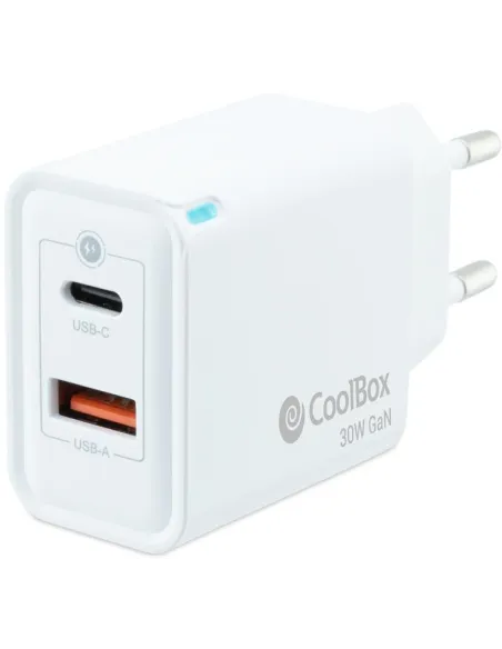 CoolBox COO-CUP-30CA Cargador USB-A/USB-C 30W Blanco