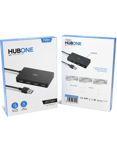 Nox NXLITEHUBONE HUB USB-A 3.0 a USB-A 3.0 4 Puertos 14,5 cm Negro