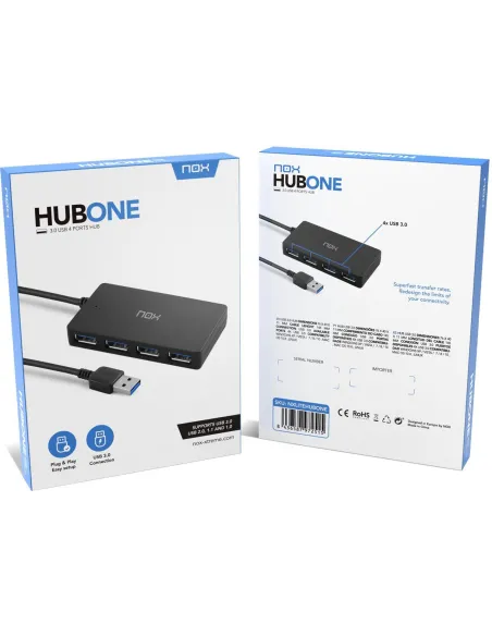 Nox NXLITEHUBONE HUB USB-A 3.0 a USB-A 3.0 4 Puertos 14,5 cm Negro