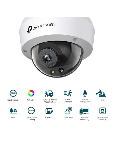 TP-Link VIGI C230 Cámara de Videovigilancia de Exterior Tipo Domo IP67 2.8mm 3MP Blanca