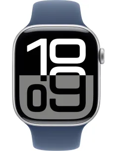 Apple Watch Series 10 GPS 46mm Caja Aluminio Plata con Correa Deportiva Azul Denim S/M