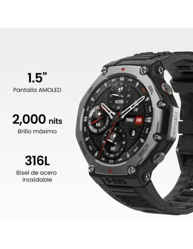 Amazfit T-Rex 3 Reloj Smartwatch AMOLED 2000nits GPS Mapas Control por Voz con IA Negro Onyx