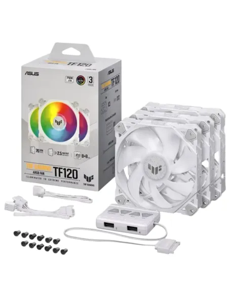 Asus TUF Gaming TF120 ARGB White Edition Kit de 3 Ventiladores con Control de Aire 120mm Blanco