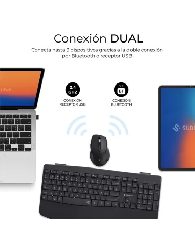Subblim COMBO DUAL OFFICE PROWAVE BLACK Kit de Teclado y Ratón Inalámbricos Negros