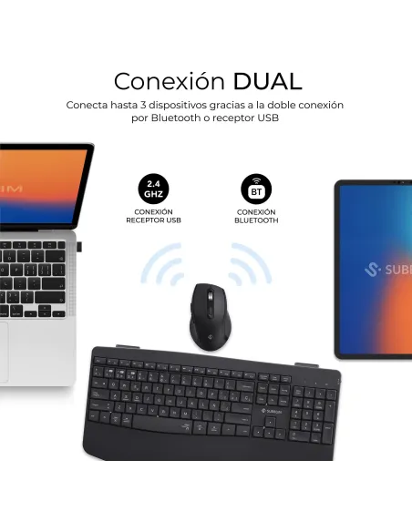 Subblim COMBO DUAL OFFICE PROWAVE BLACK Kit de Teclado y Ratón Inalámbricos Negros