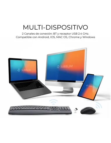 Subblim COMBO DUAL OFFICE PROWAVE BLACK Kit de Teclado y Ratón Inalámbricos Negros