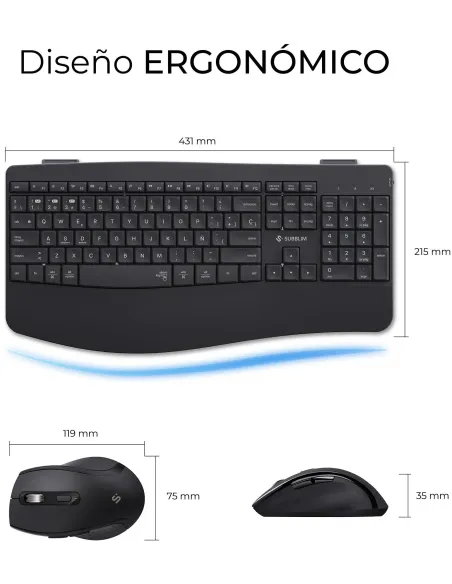 Subblim COMBO DUAL OFFICE PROWAVE BLACK Kit de Teclado y Ratón Inalámbricos Negros