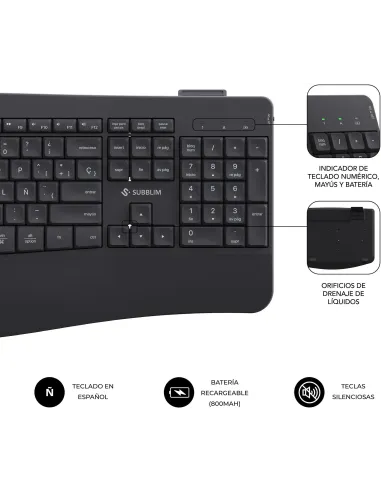 Subblim COMBO DUAL OFFICE PROWAVE BLACK Kit de Teclado y Ratón Inalámbricos Negros