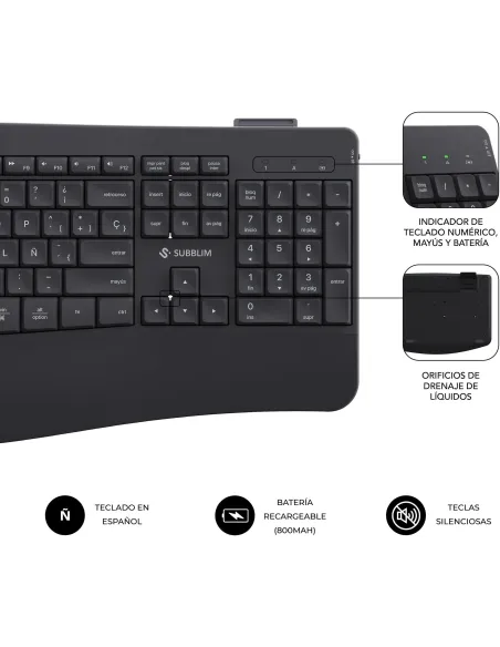 Subblim COMBO DUAL OFFICE PROWAVE BLACK Kit de Teclado y Ratón Inalámbricos Negros