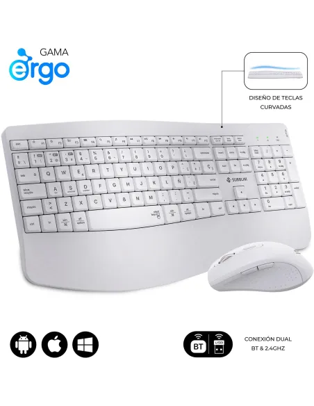 Subblim COMBO DUAL OFFICE PROWAVE WHITE Kit de Teclado y Ratón Inalámbricos Blancos