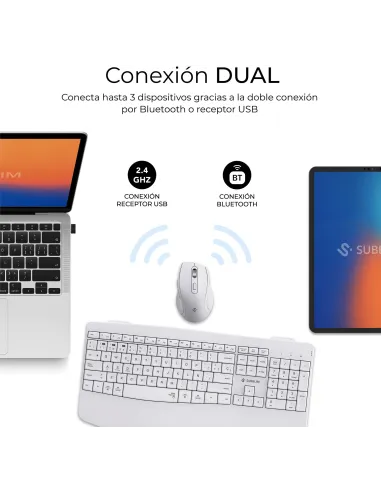 Subblim COMBO DUAL OFFICE PROWAVE WHITE Kit de Teclado y Ratón Inalámbricos Blancos