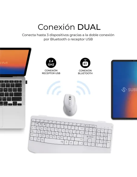 Subblim COMBO DUAL OFFICE PROWAVE WHITE Kit de Teclado y Ratón Inalámbricos Blancos