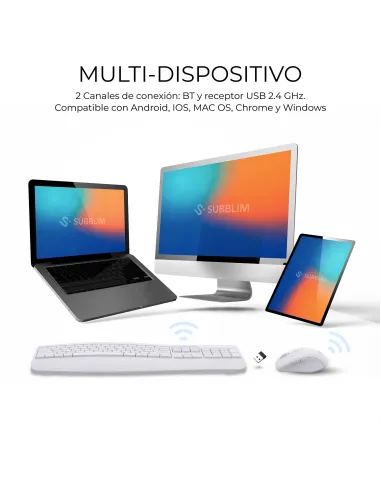 Subblim COMBO DUAL OFFICE PROWAVE WHITE Kit de Teclado y Ratón Inalámbricos Blancos