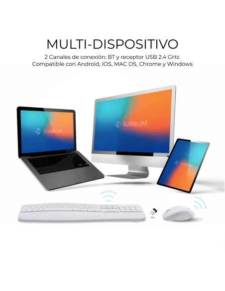 Subblim COMBO DUAL OFFICE PROWAVE WHITE Kit de Teclado y Ratón Inalámbricos Blancos