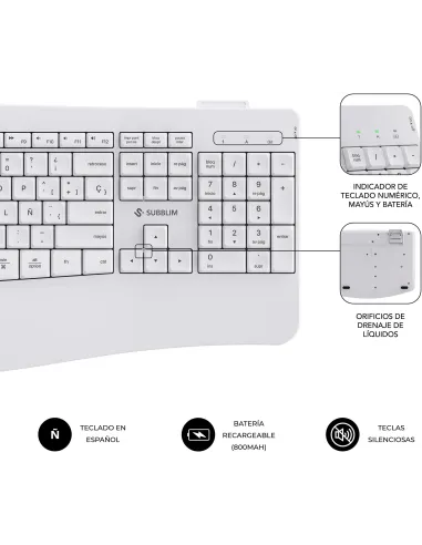 Subblim COMBO DUAL OFFICE PROWAVE WHITE Kit de Teclado y Ratón Inalámbricos Blancos