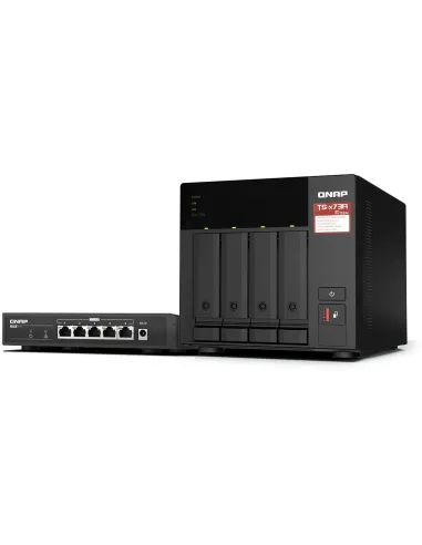 Qnap TS-473A + QSW-1105-5T Bundle Pack AMD Embedded V1500b/8GB NAS 4 Bahías con Switch de 5 Puertos
