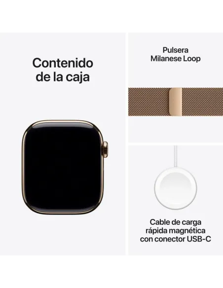 Apple Watch Series 10 MX083QL/A GPS Cellular 42mm Caja Titanio Oro con Correa Milanese Loop Oro