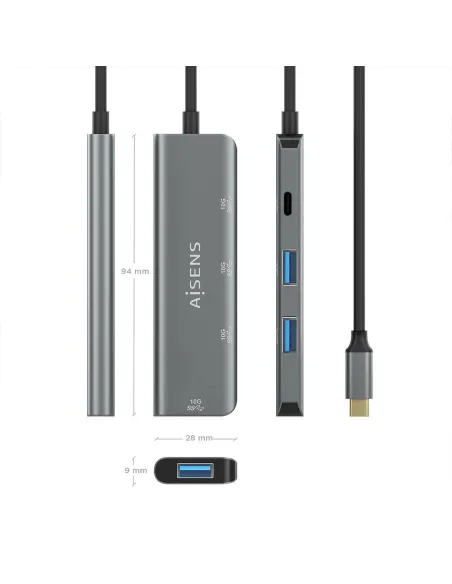 Aisens A109-0764 HUB USB-C a USB-A/USB-C Gris