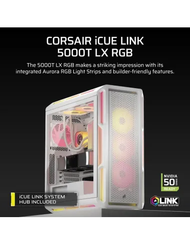 Corsair iCUE LINK 5000T LX RGB Midi Tower Cristal Templado USB 3.2 Blanco