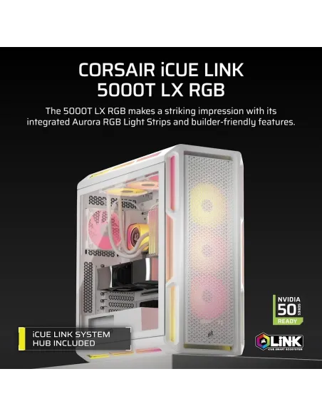 Corsair iCUE LINK 5000T LX RGB Midi Tower Cristal Templado USB 3.2 Blanco